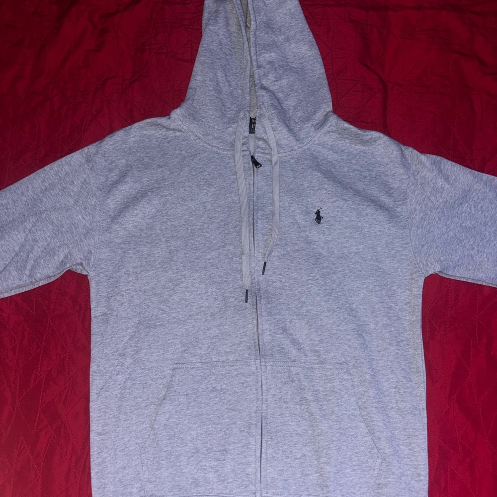 Gray Polo Zip-Up Hoodie with Black Logo